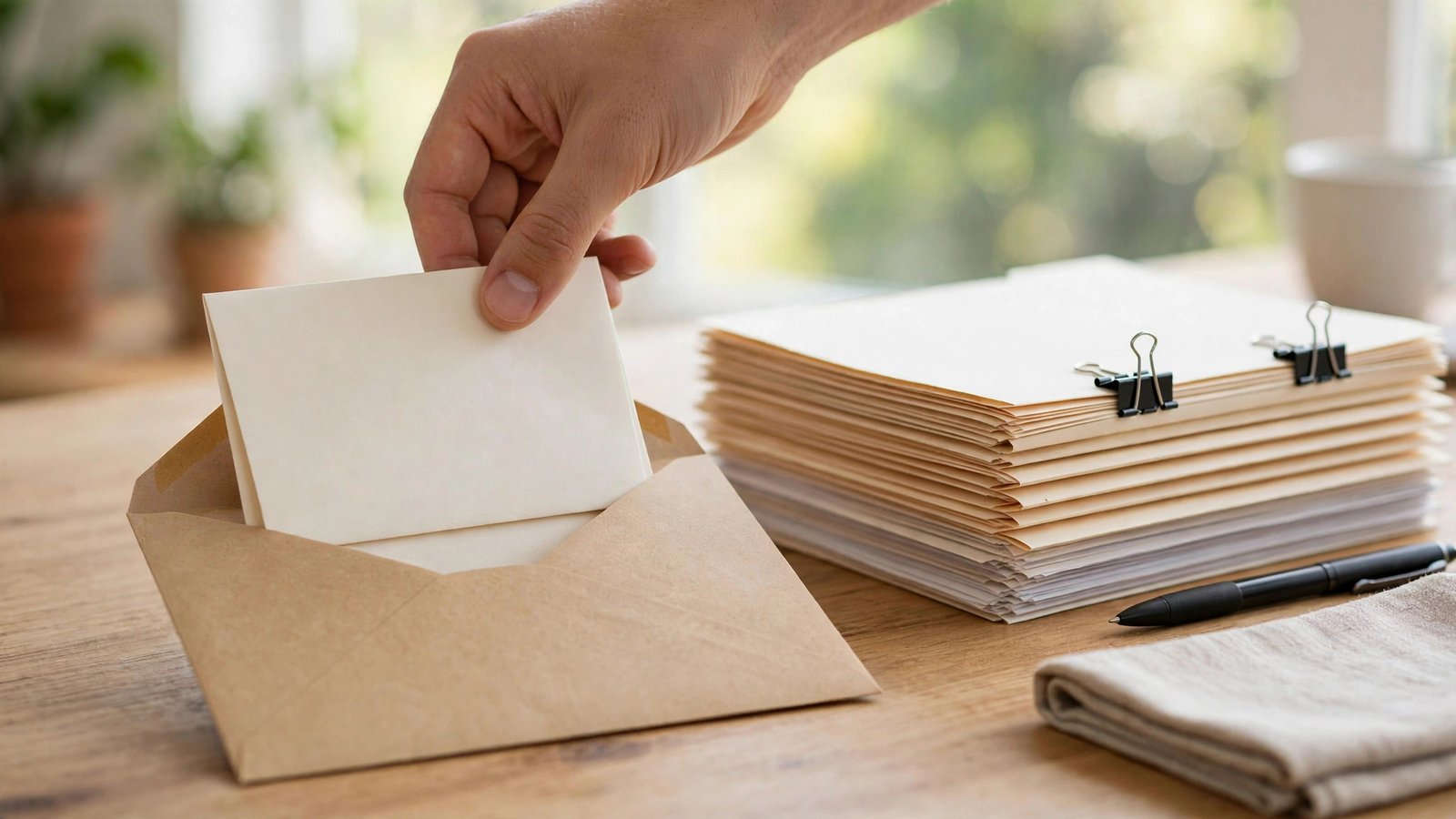Hand sealing a signed cancellation letter on a home office desk